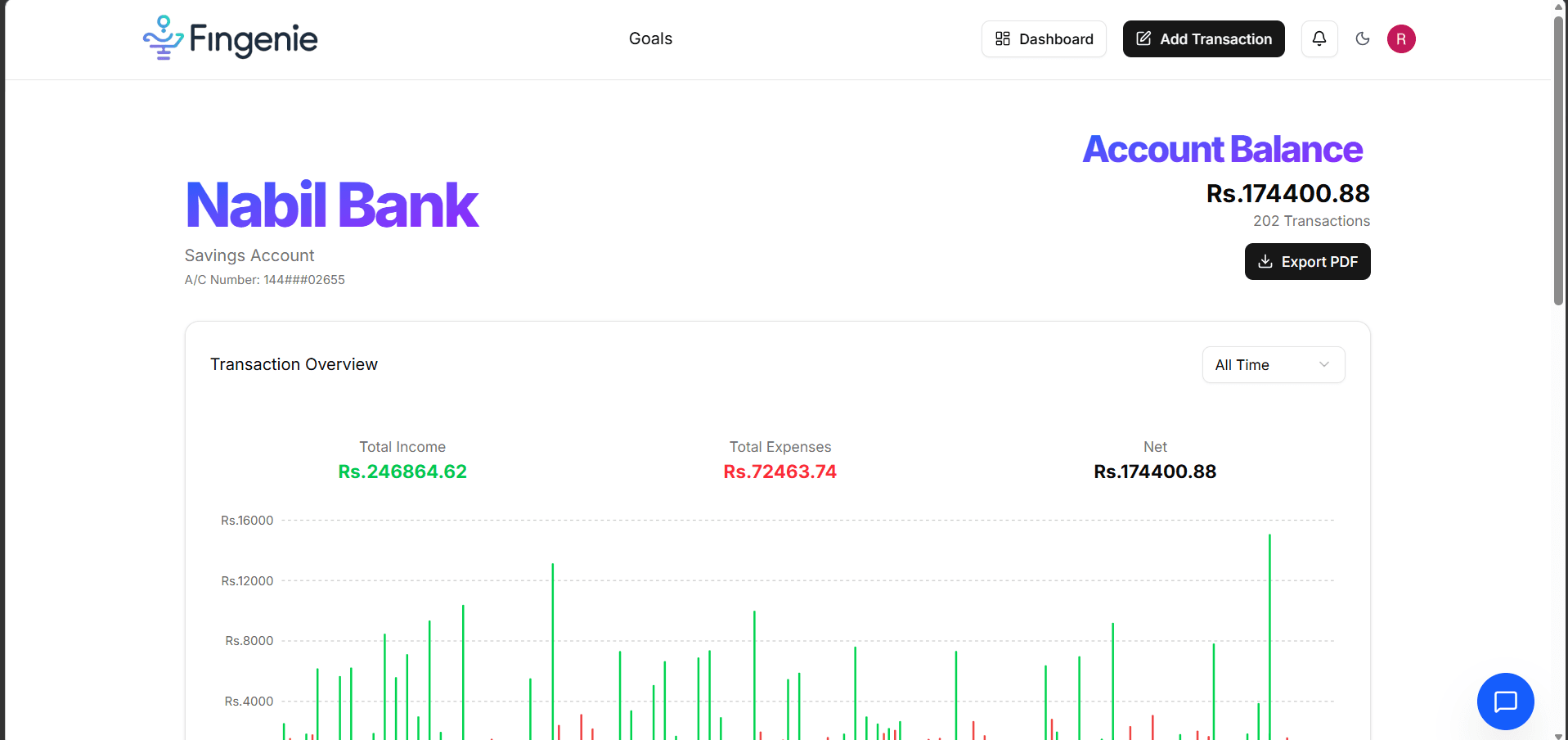FinGenie transaction details page