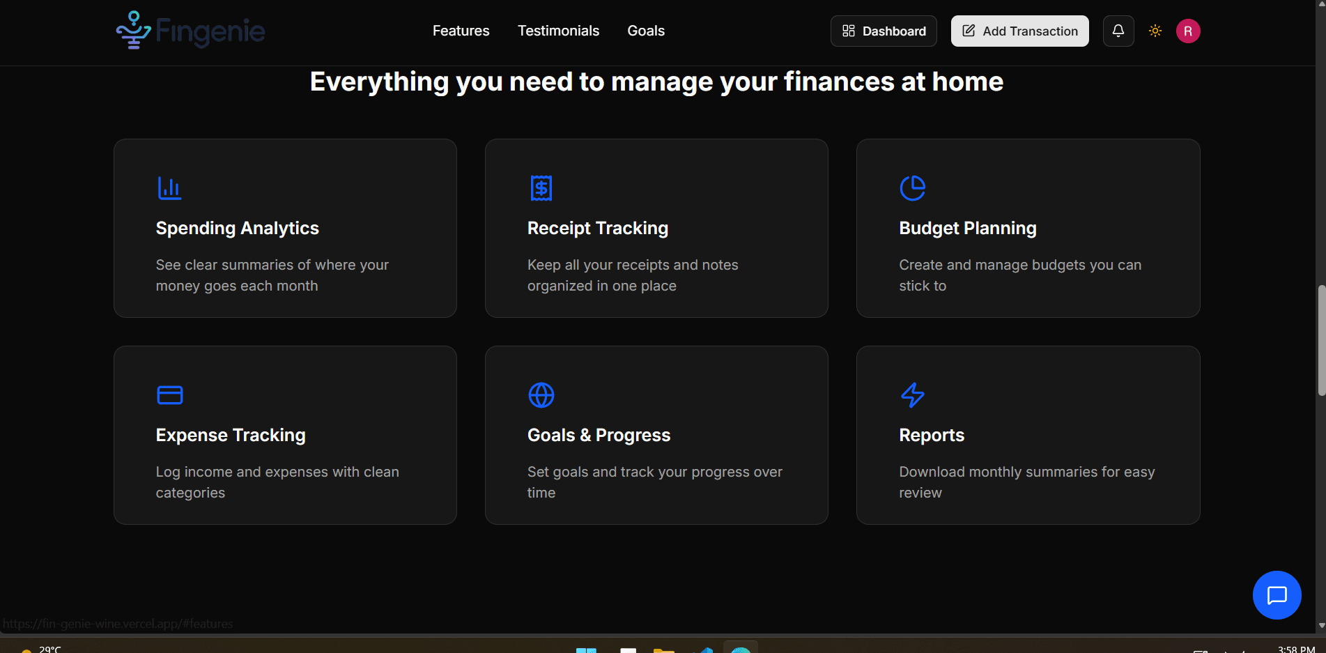 FinGenie dark mode