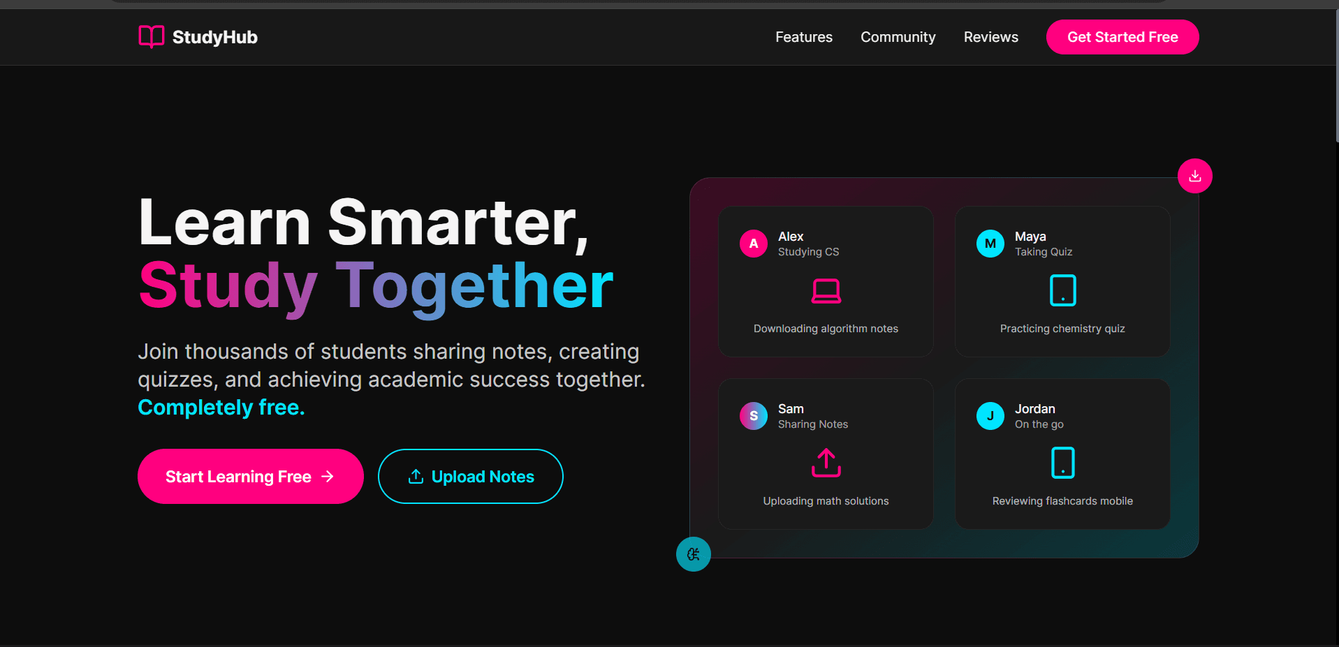 StudyHub home page