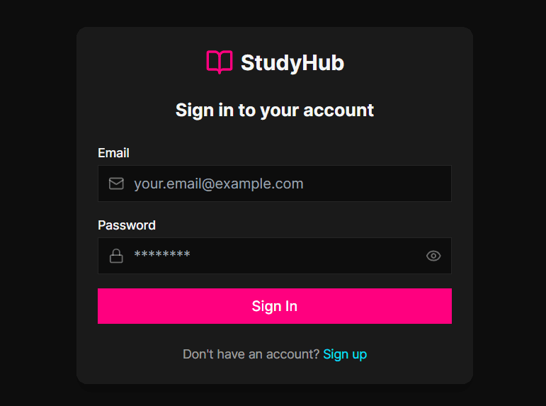 StudyHub sign in page