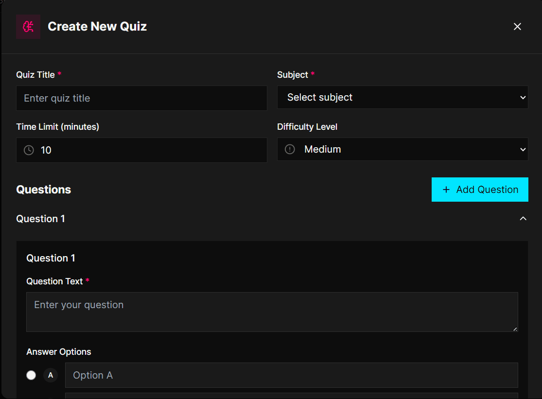 StudyHub create quiz page