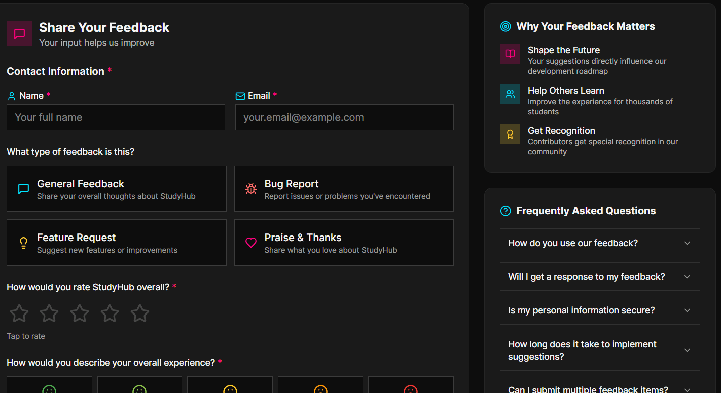 StudyHub feedback form