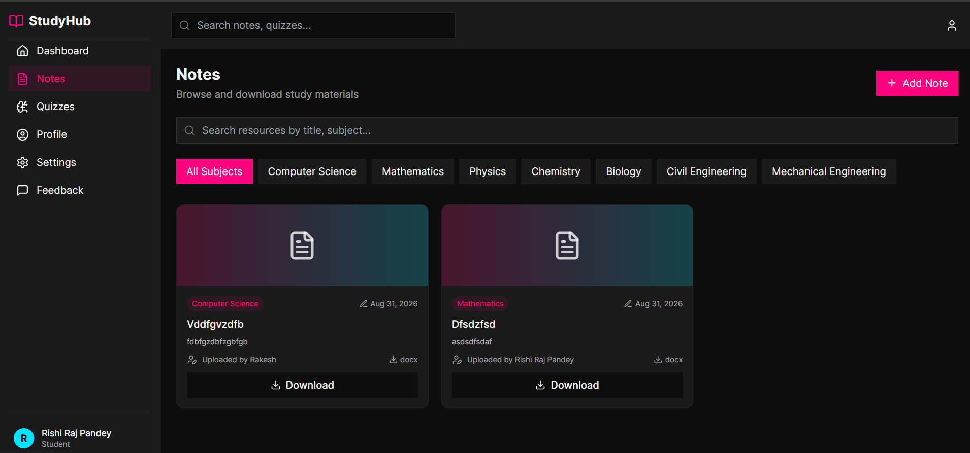 StudyHub note section or community forum